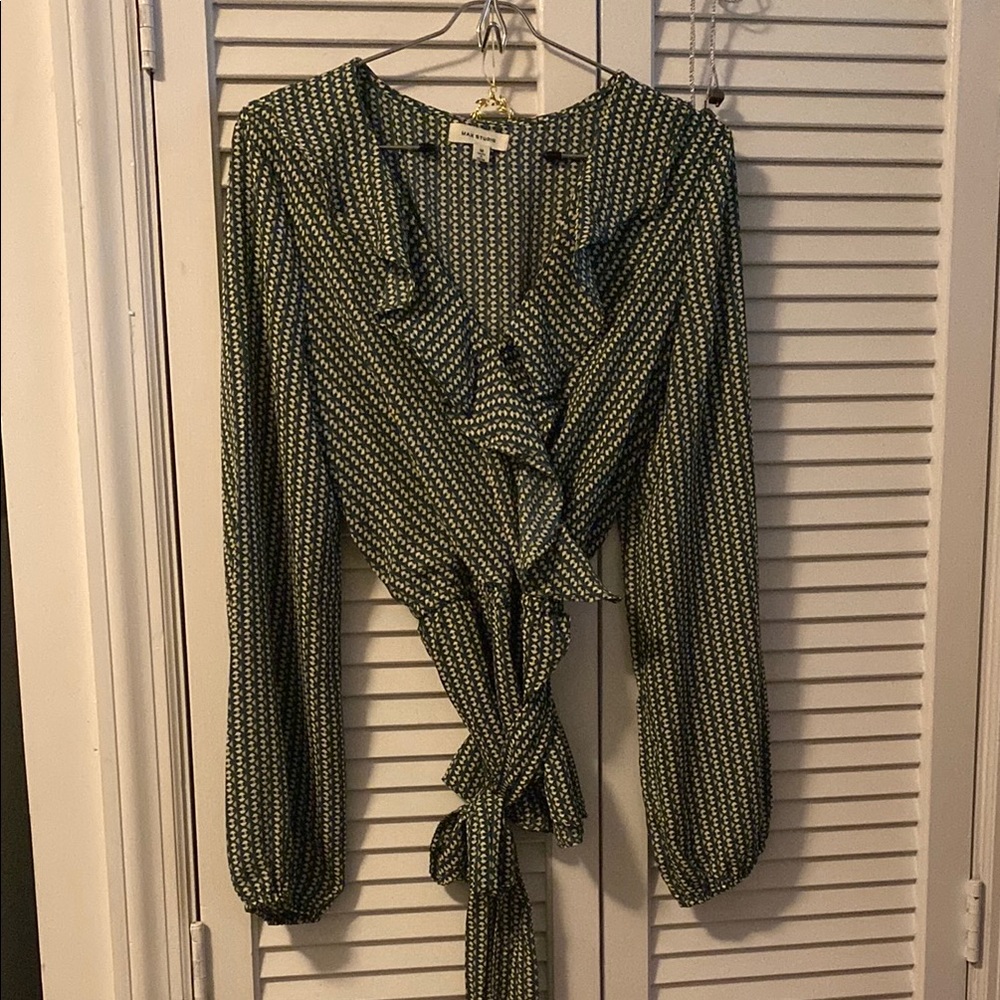Green print Women's blouse with belt